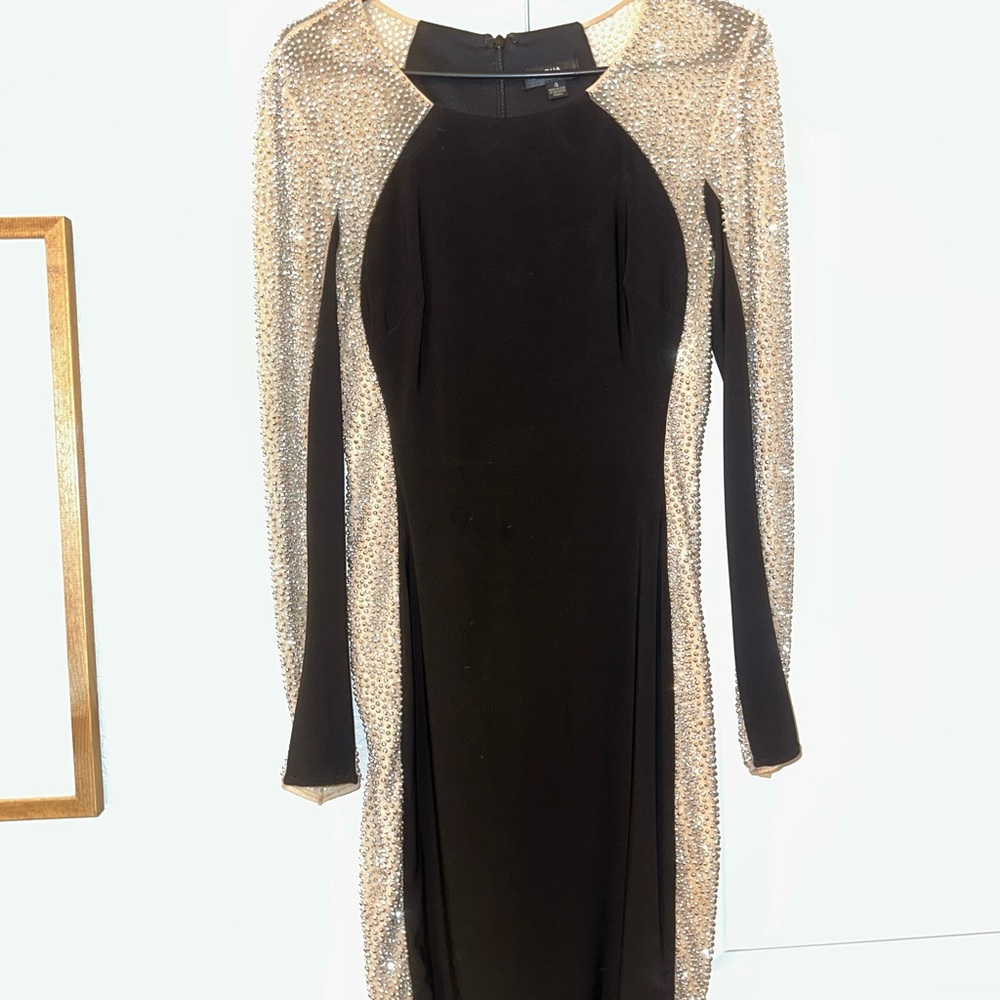 Aqua Long Sleeve Dress with Black and Silver Accents
